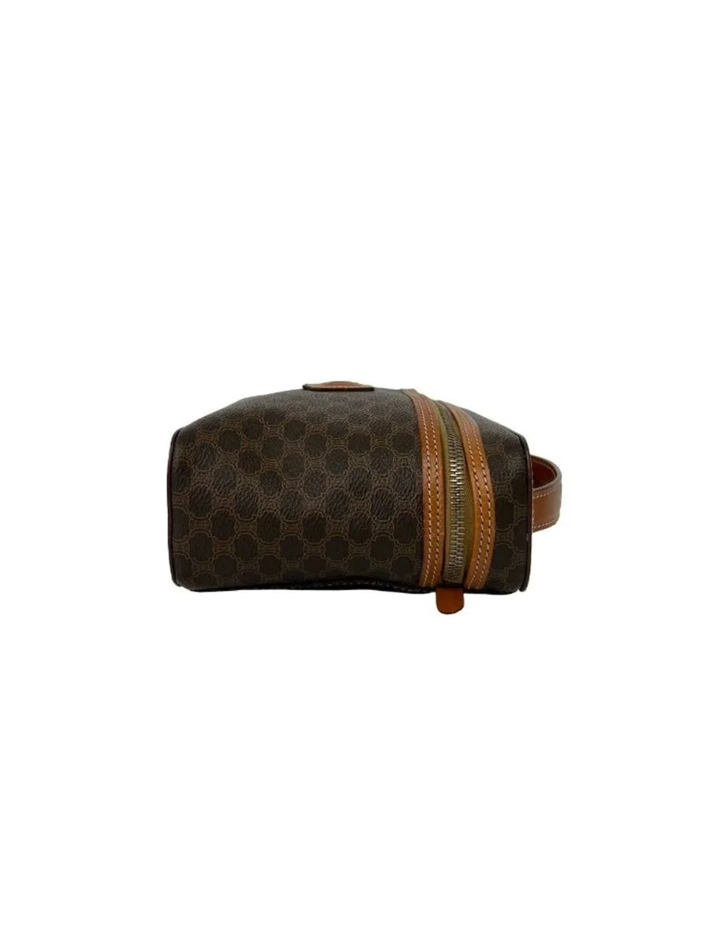 Celine Vintage Macadam Blason Pattern Leather Handbag Vanity Pouch Brown